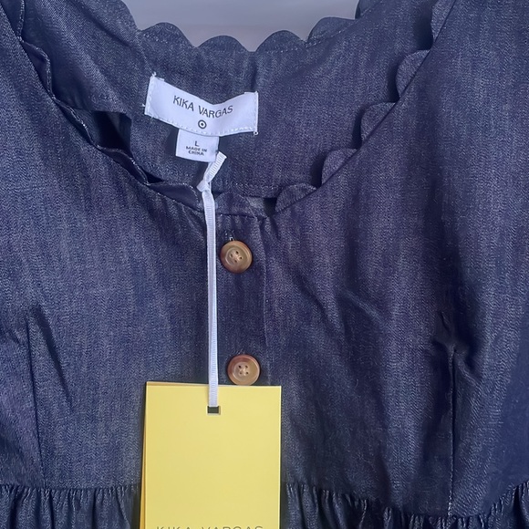 NWT Kika Vargas x Target Women's Blue Scalloped Button Front Blouse L - Picture 6 of 9